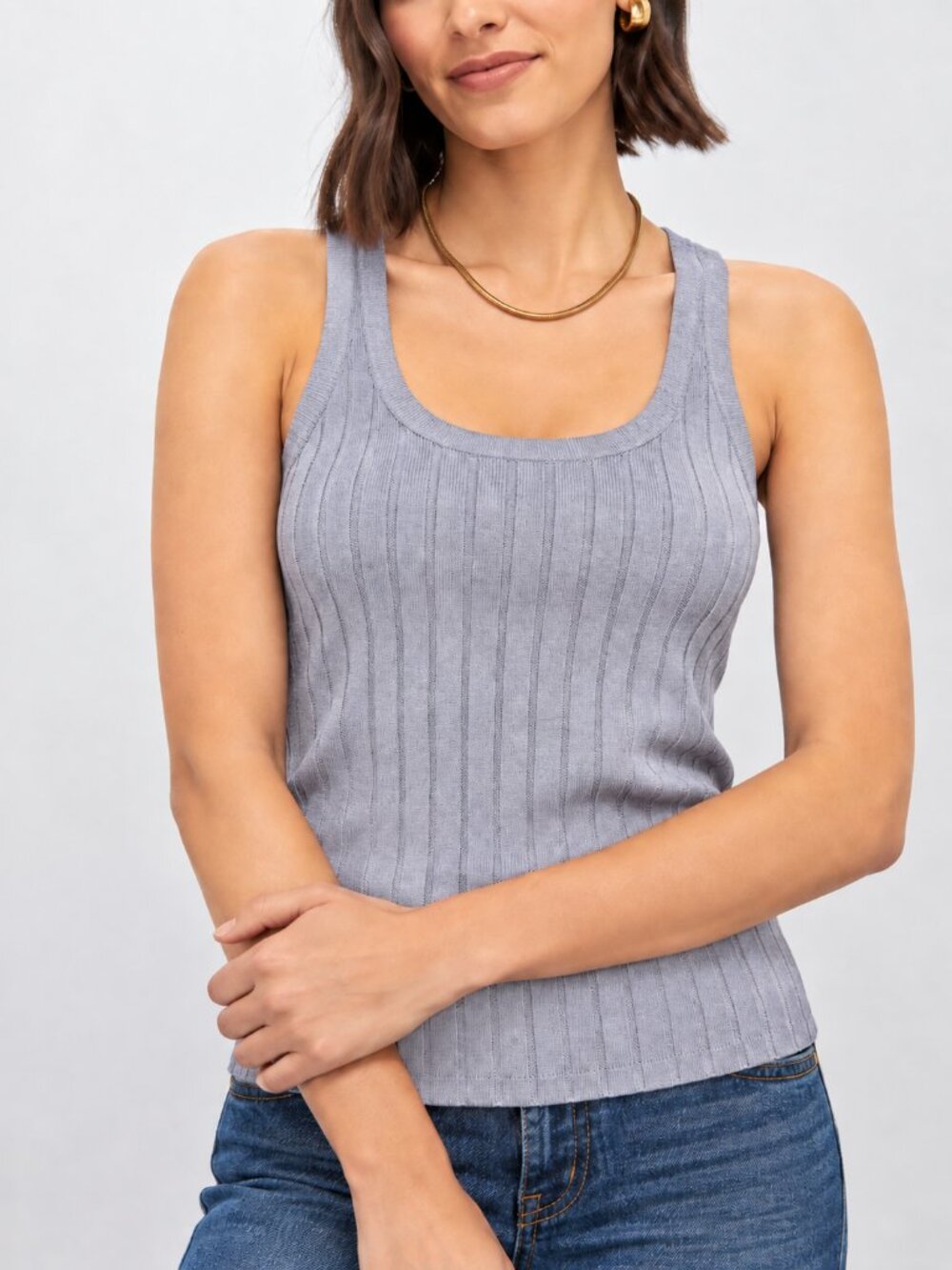 Tuckernuck NEW Silver Metallic Ribbed Sweater Knit Tank Top SZ XXL Quiet Luxury